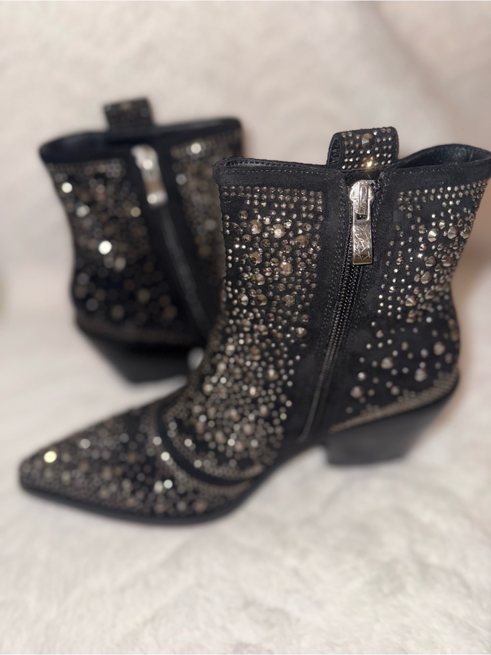 Embellished Black Ankle Booties with Side Zip
